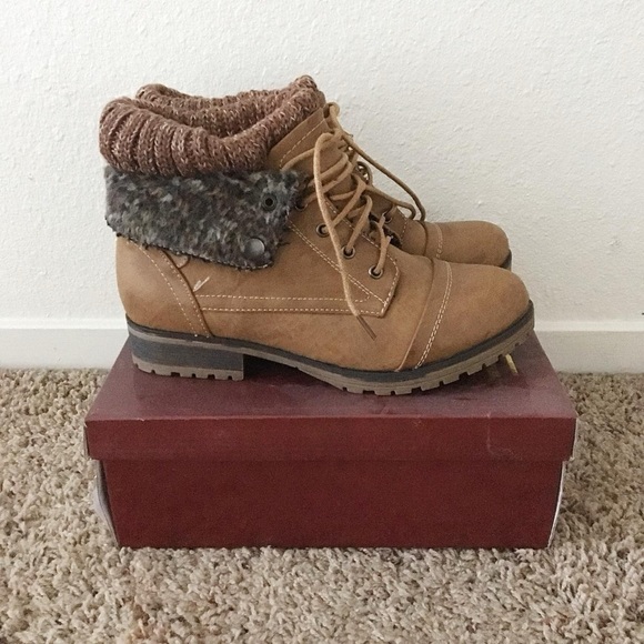Taupe/Brown/Khaki Knot Combat Ankle Boots - Picture 2 of 4